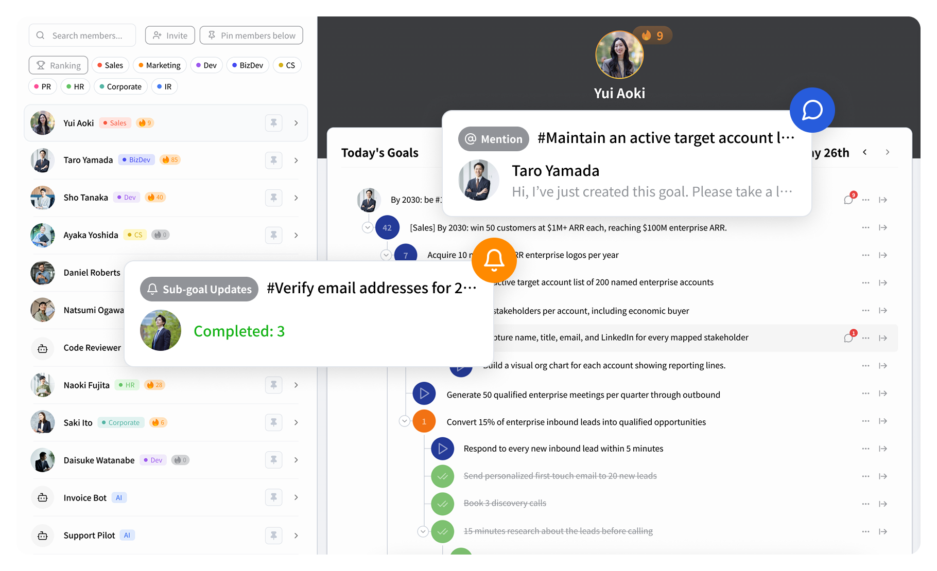 Progress and notifications collected in Addness